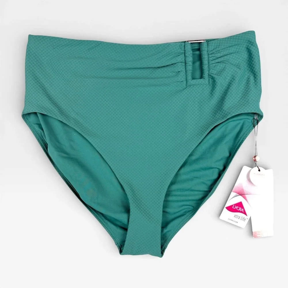 CALIA Womens Asymetrical Rectangle Trim Swim Bottom Beach Wear Green Size XL NWT
